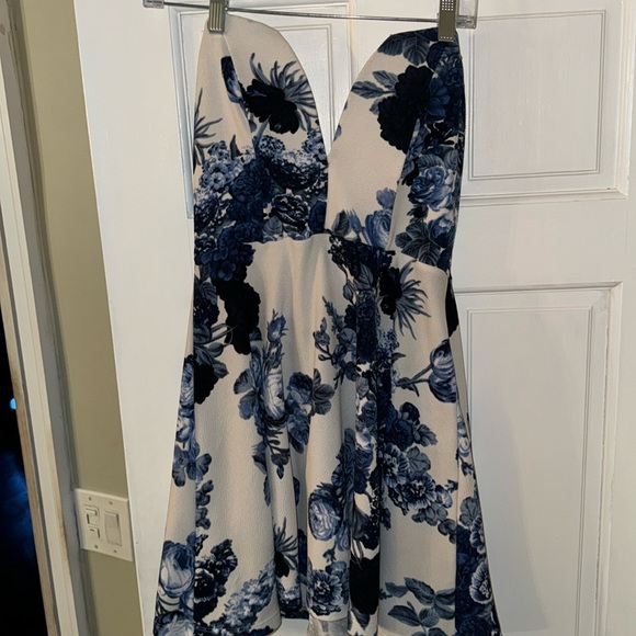 Lulus White And Blue Dress Dusty Blue Midi Dress Floral Jacquard Dress  Bustier Dress Lulus
